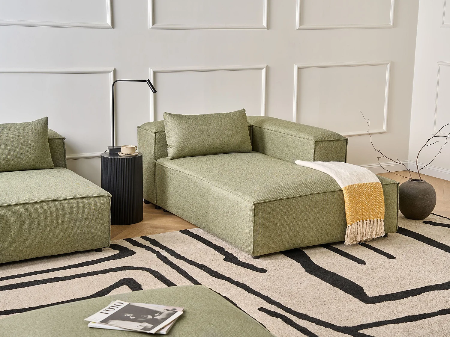 Chaise longue côté droite BRANDE Tissu Vert clair