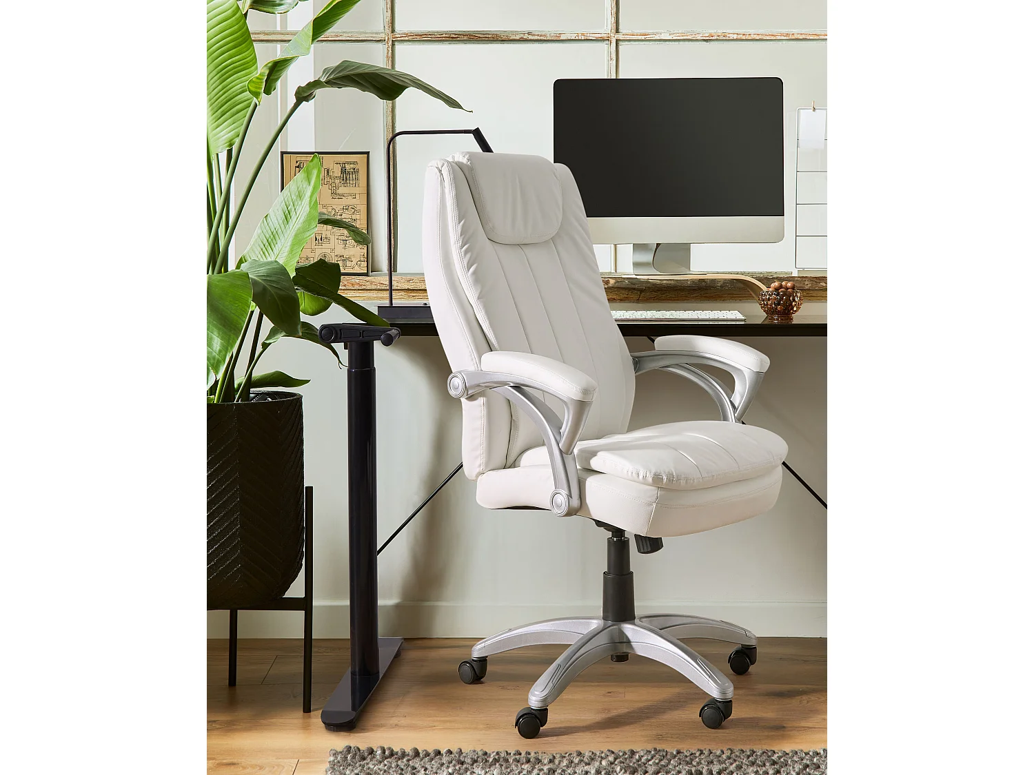 Fauteuil de bureau CHIEF Cuir PU Blanc cassé
