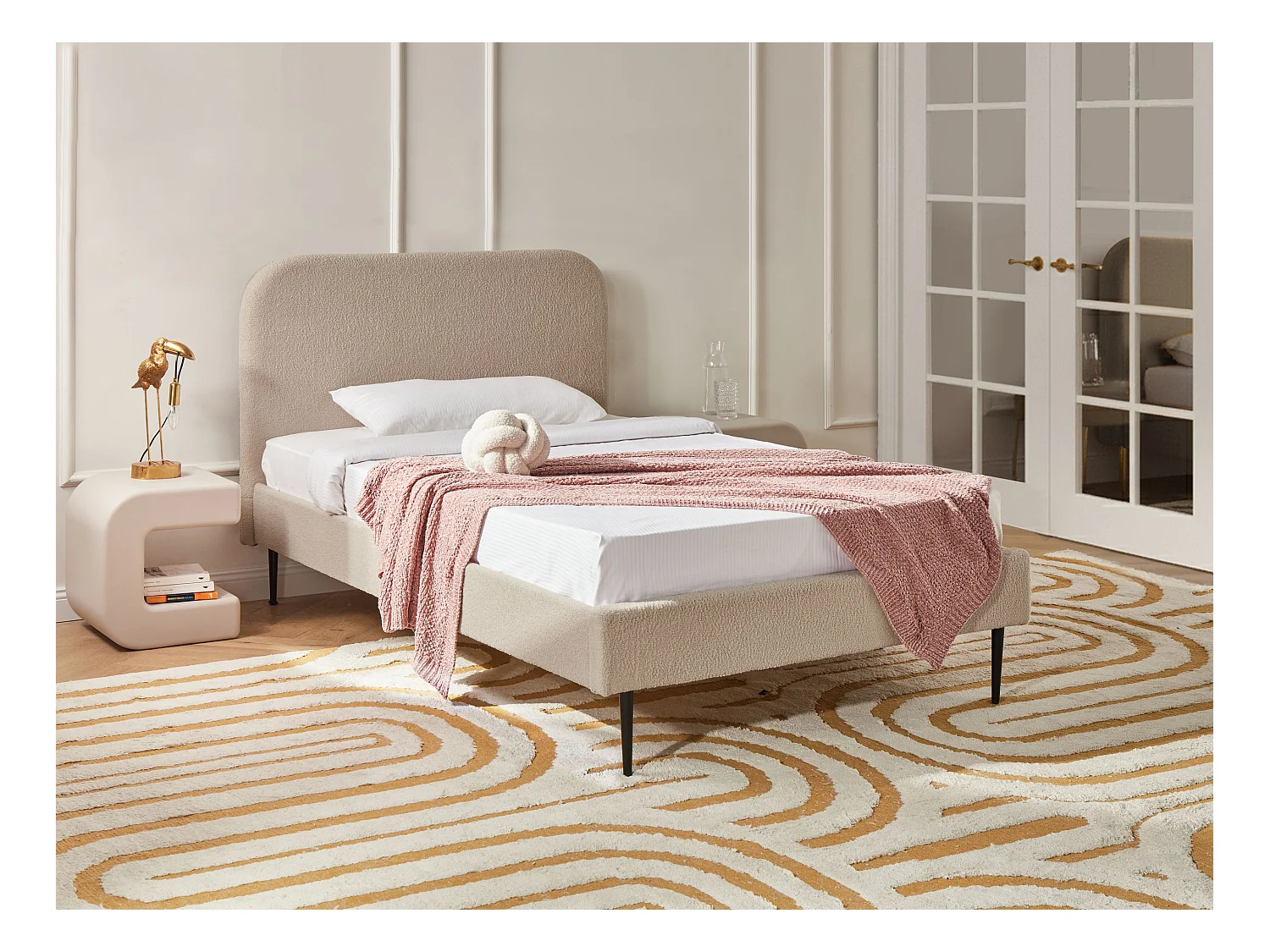 Lit avec sommier Bouclé FLAYAT 120 x 200 cm Beige clair