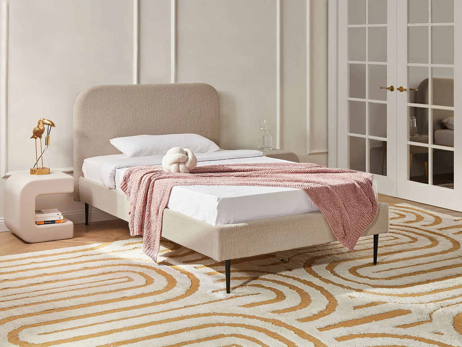 Lit avec sommier Bouclé FLAYAT 120 x 200 cm Beige clair