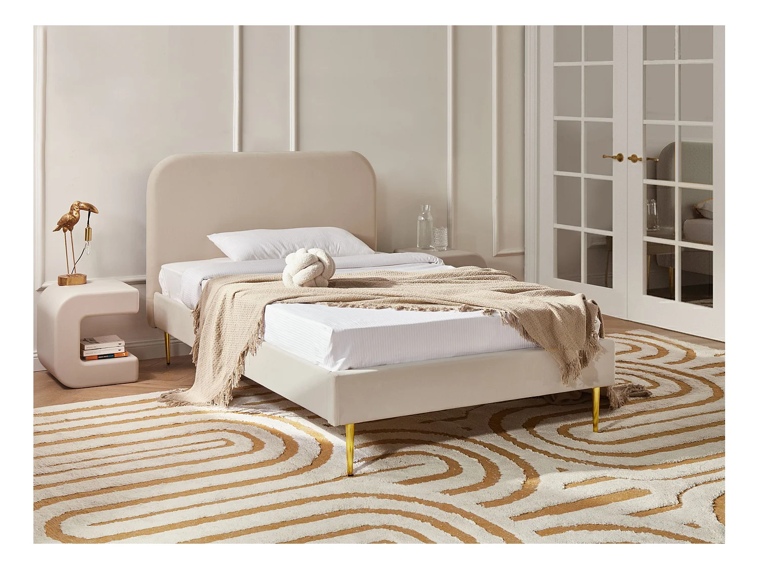 Lit avec sommier Velours FLAYAT 120 x 200 cm Beige clair