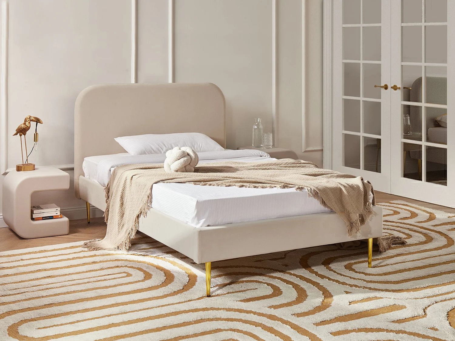 Bed Velvet FLAYAT 120 x 200 cm (EU Small Double) Light Beige