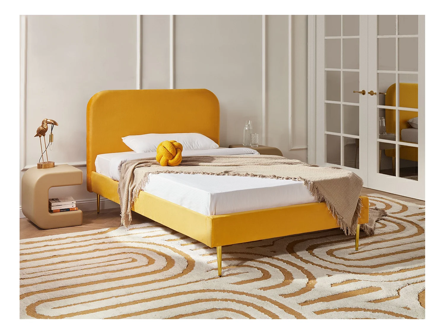 Lit avec sommier Velours FLAYAT 120 x 200 cm Jaune