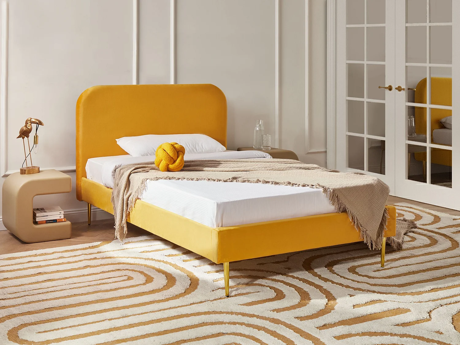 Lit avec sommier Velours FLAYAT 120 x 200 cm Jaune