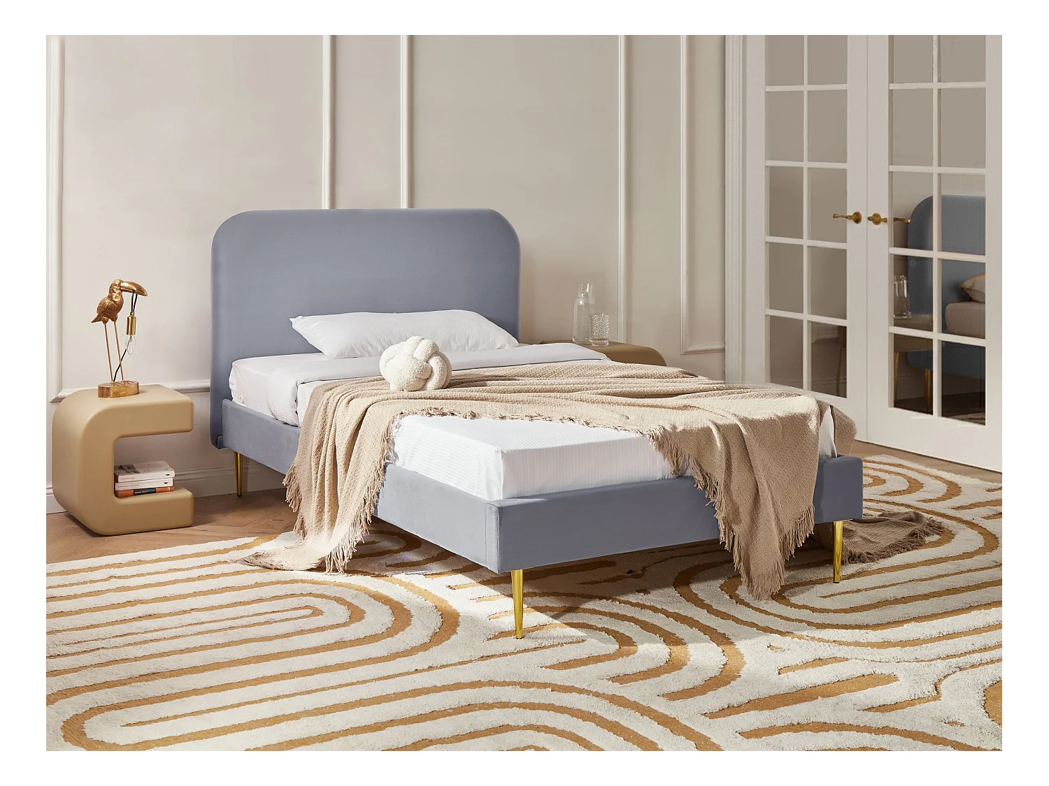 Lit avec sommier Velours FLAYAT 120 x 200 cm Gris