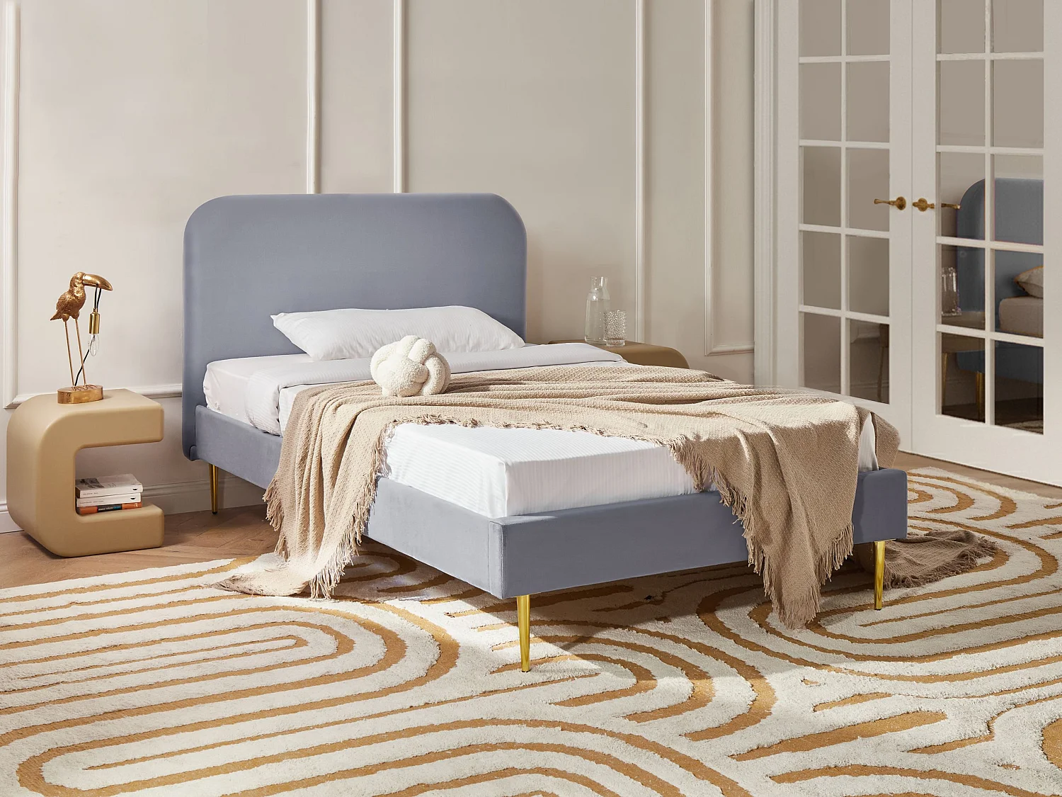 Lit avec sommier Velours FLAYAT 120 x 200 cm Gris