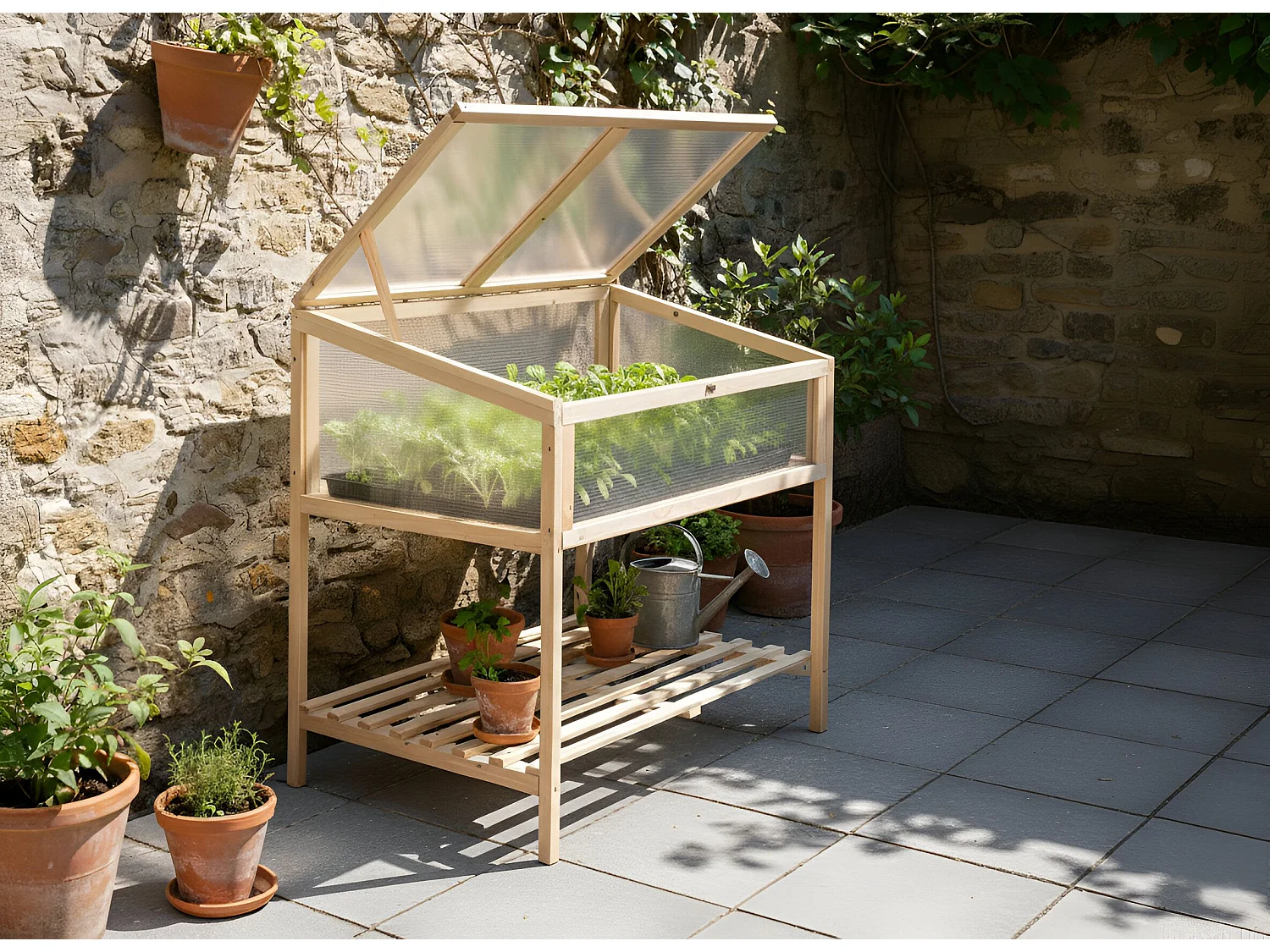 Serre de balcon ARANOVA Bois de sapin Marron clair 58 cm