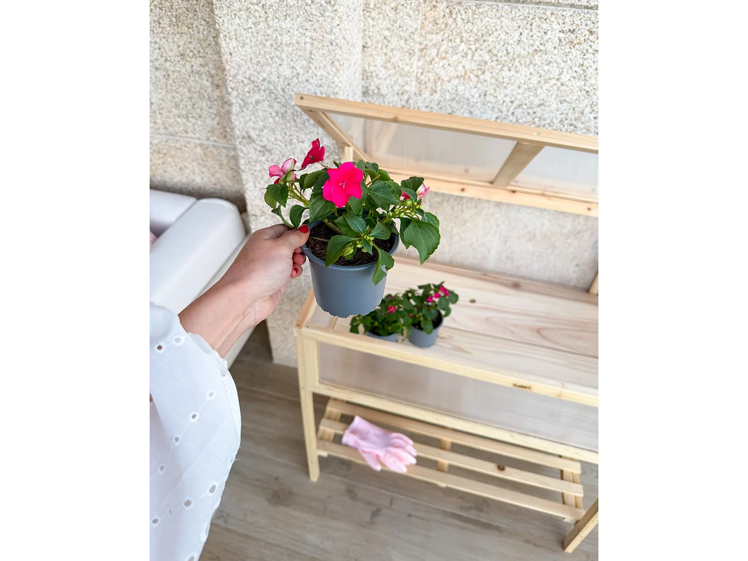 Serre de balcon ARANOVA 80 cm 58 cm Bois de sapin Marron clair