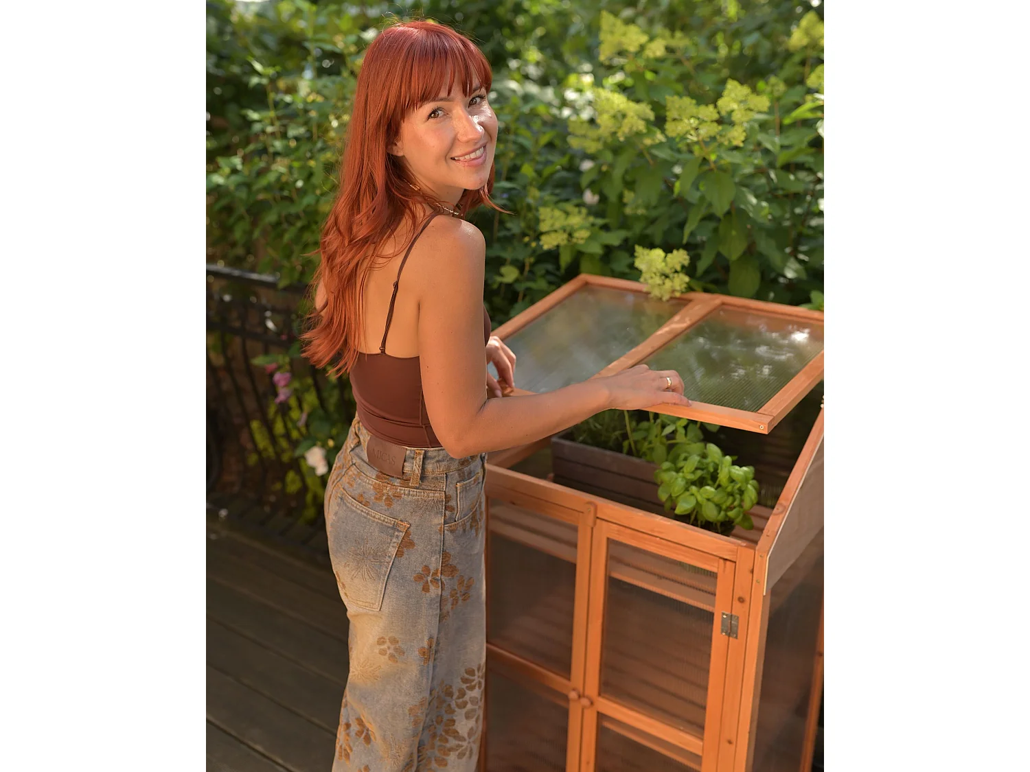 Serre de balcon VOLVERA 67 cm 49 cm Bois de sapin Marron clair