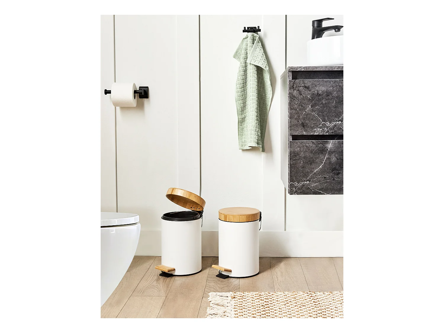 Lot de 2 poubelles à pédale 3 L ECOSMART Métal Blanc