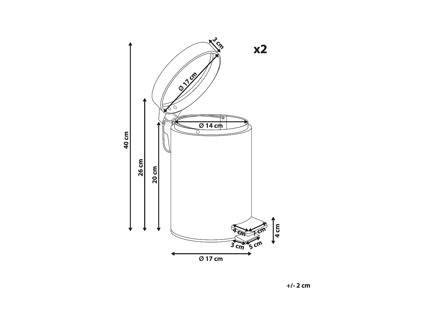 Lot de 2 poubelles à pédale 3 L ECOSMART Métal Blanc