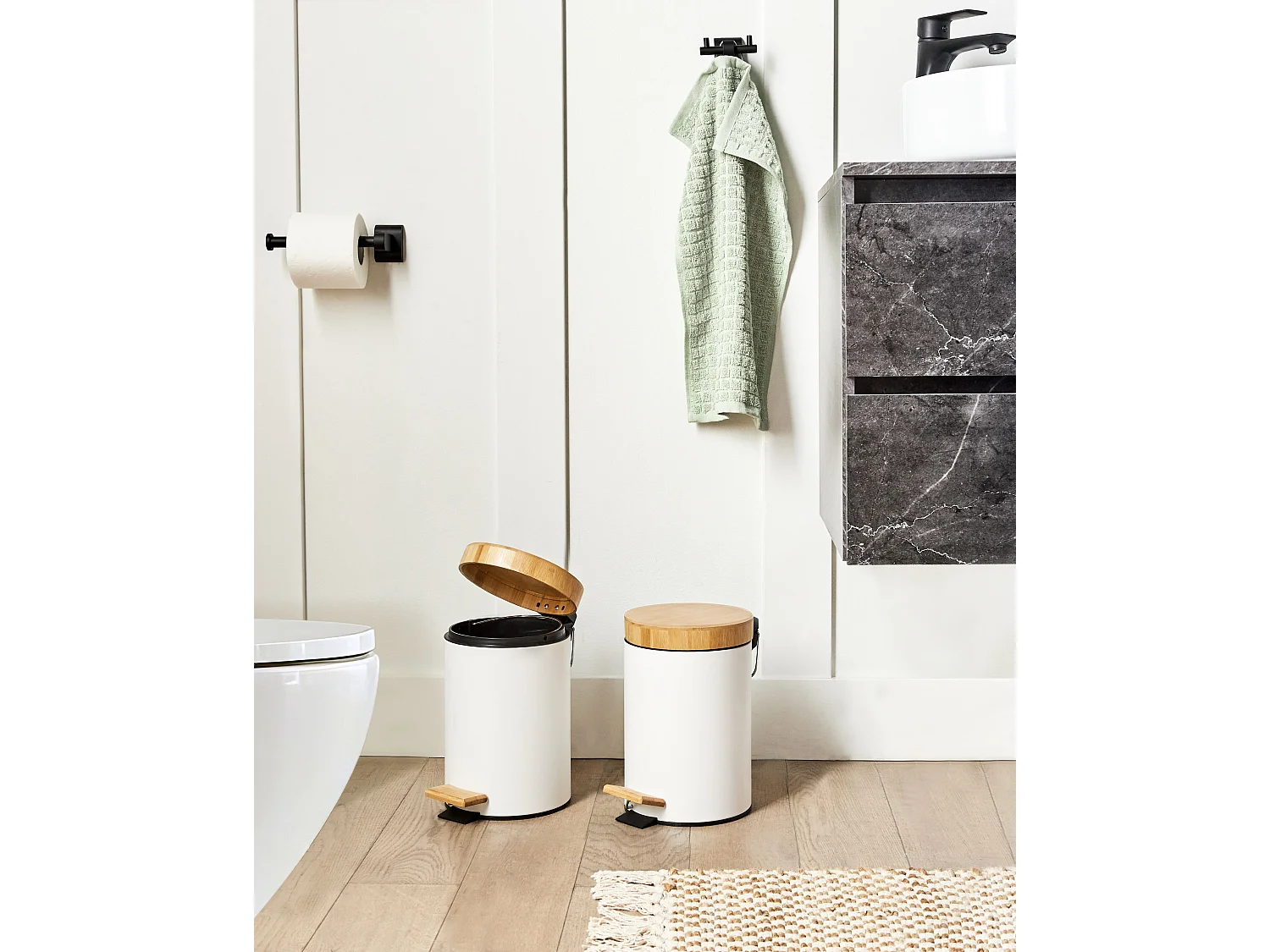 Lot de 2 poubelles à pédale 3 L ECOSMART Métal Blanc