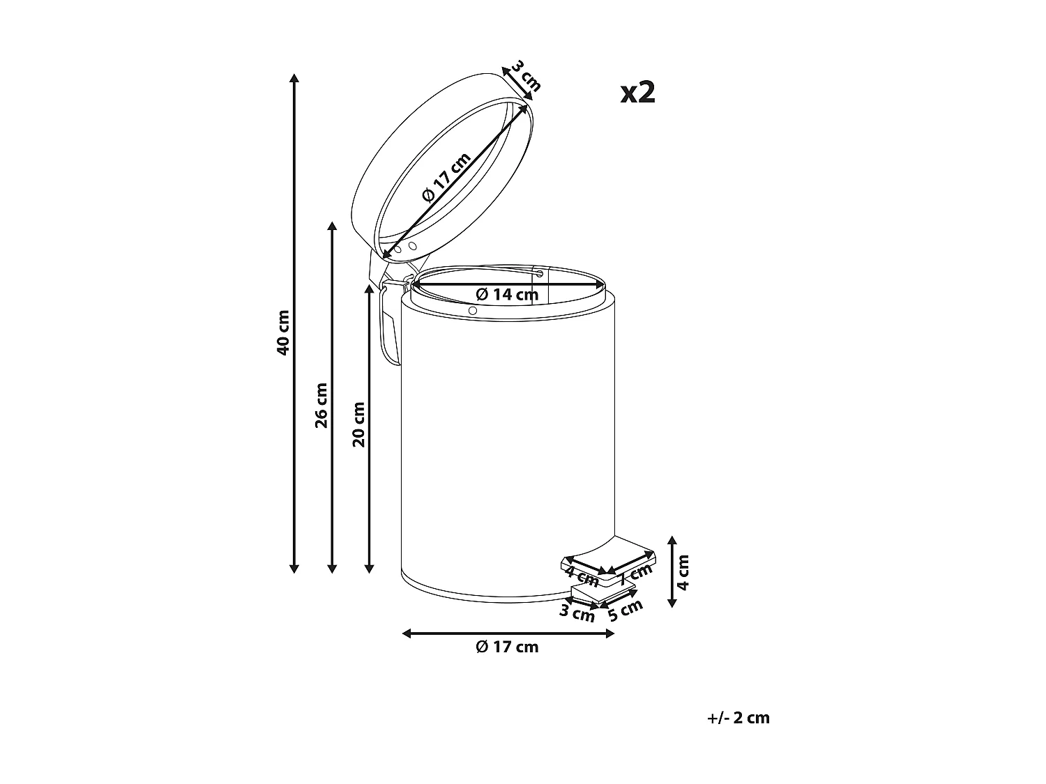 Lot de 2 poubelles à pédale 3 L ECOSMART Métal Blanc