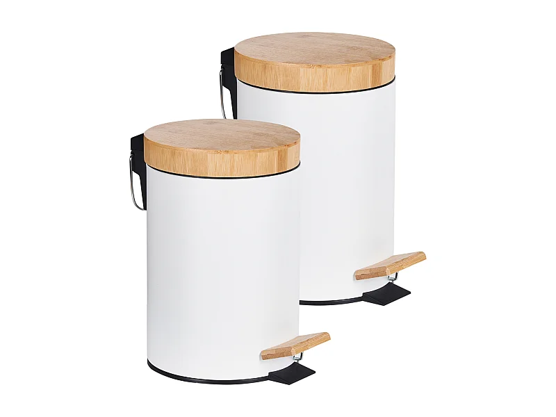 Lot de 2 poubelles à pédale 3 L ECOSMART Métal Blanc