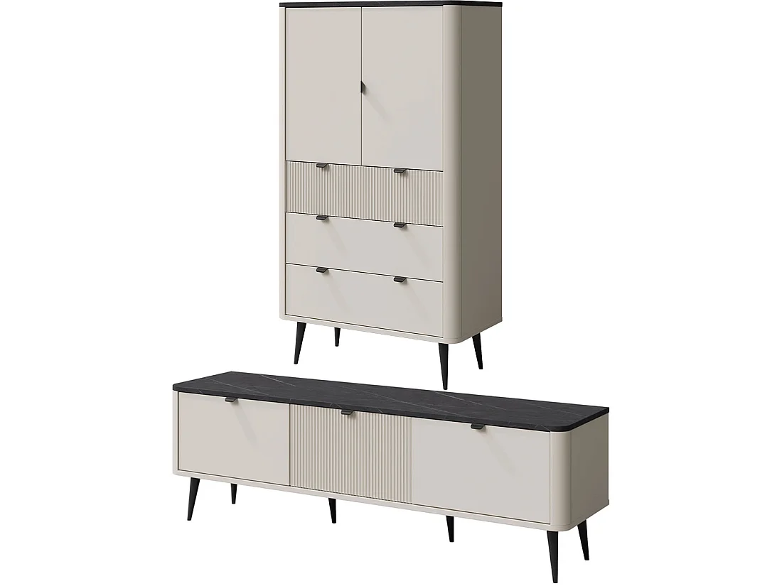 WOHNZIMMER-SET Marly 2-tlg Kaschmir / Graustein