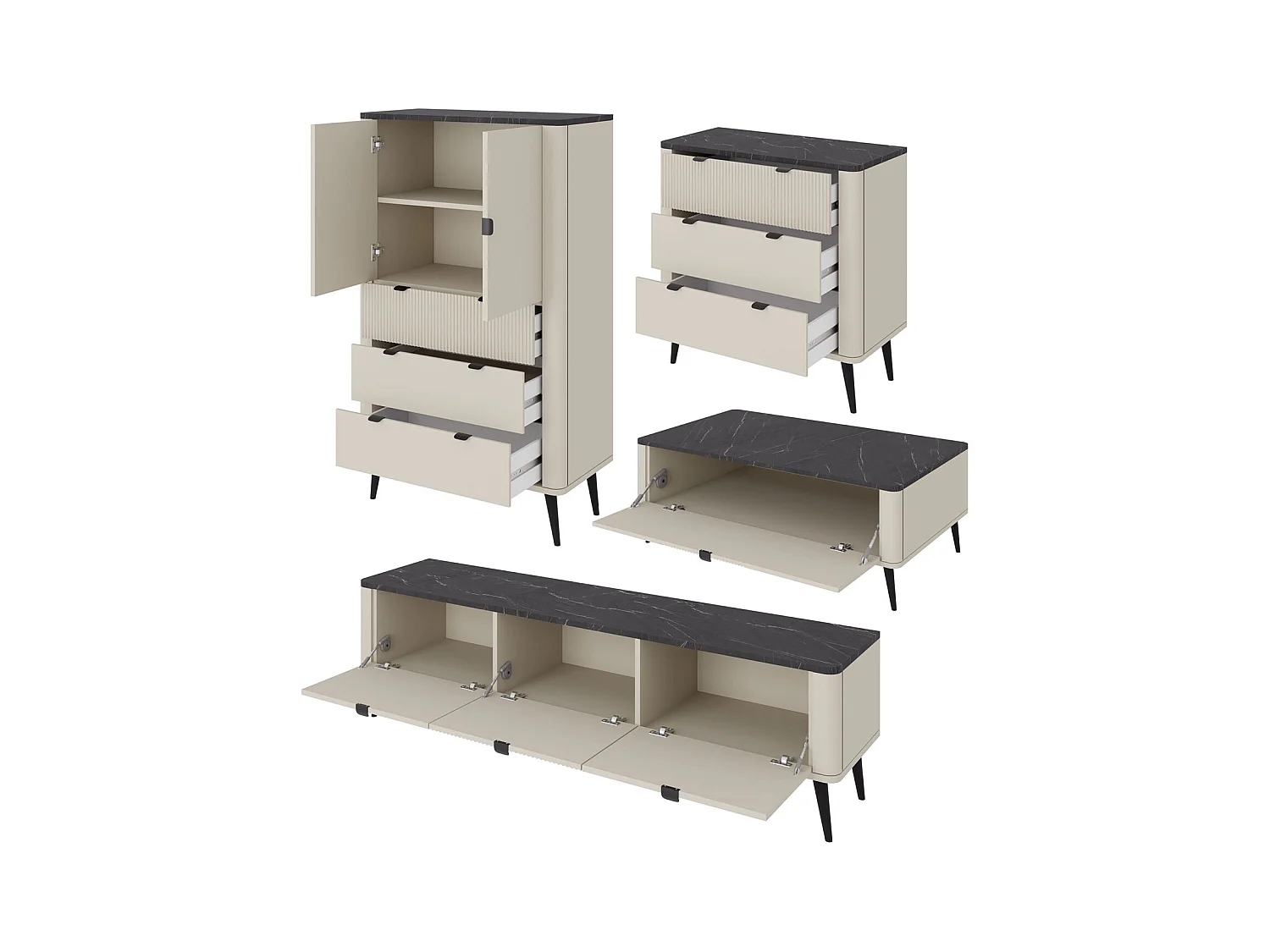 WOHNZIMMER-SET Marly 4-tlg Kaschmir / Walnuss