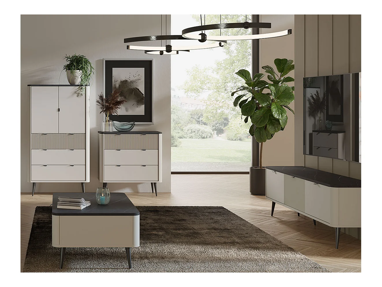 WOHNZIMMER-SET Marly 4-tlg Kaschmir / Walnuss