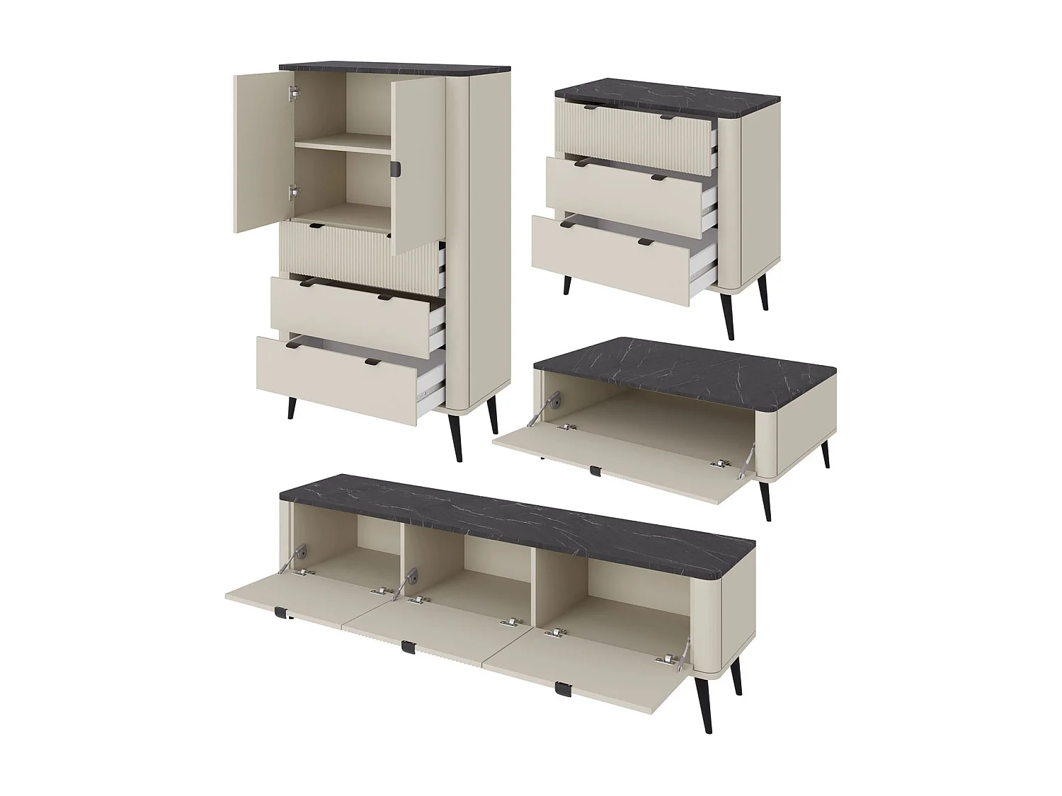 WOHNZIMMER-SET Marly 4-tlg Kaschmir / Walnuss