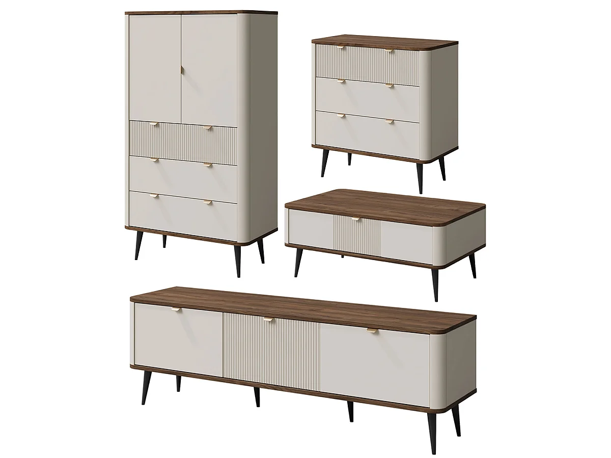 WOHNZIMMER-SET Marly 4-tlg Kaschmir / Walnuss