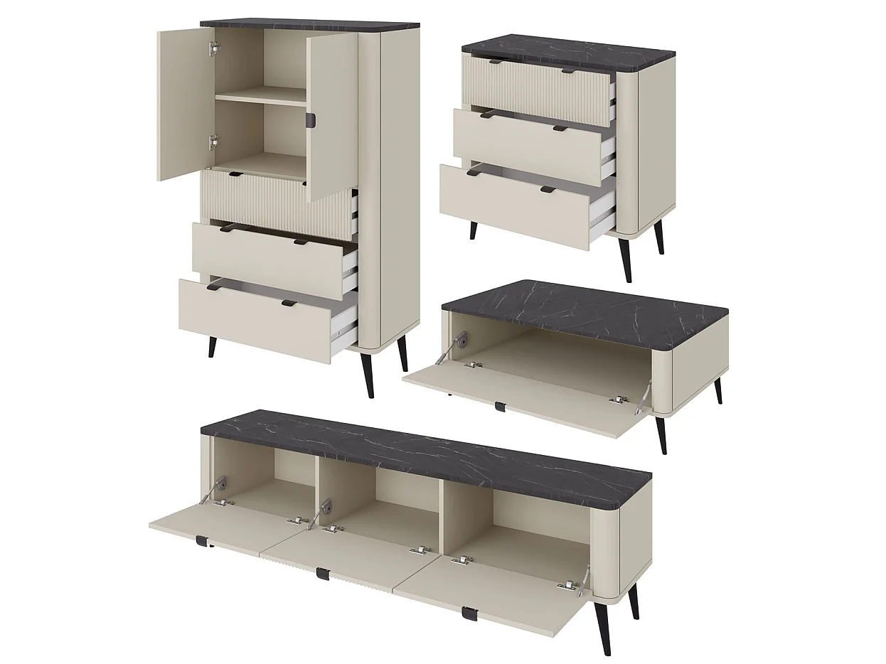 WOHNZIMMER-SET Marly 4-tlg Kaschmir / Walnuss