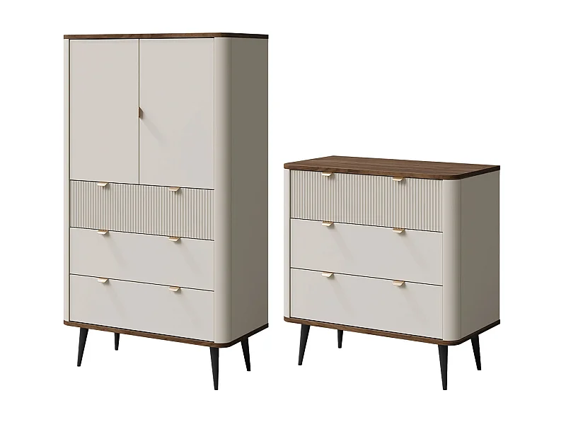 WOHNZIMMER-SET Marly 2-tlg Kaschmir / Walnuss