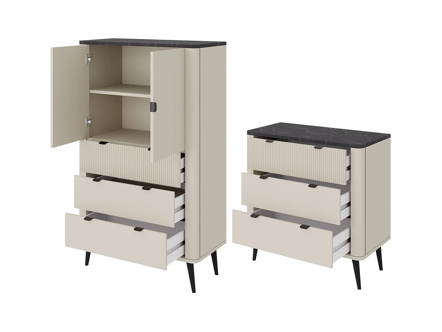 WOHNZIMMER-SET Marly 2-tlg Kaschmir / Walnuss