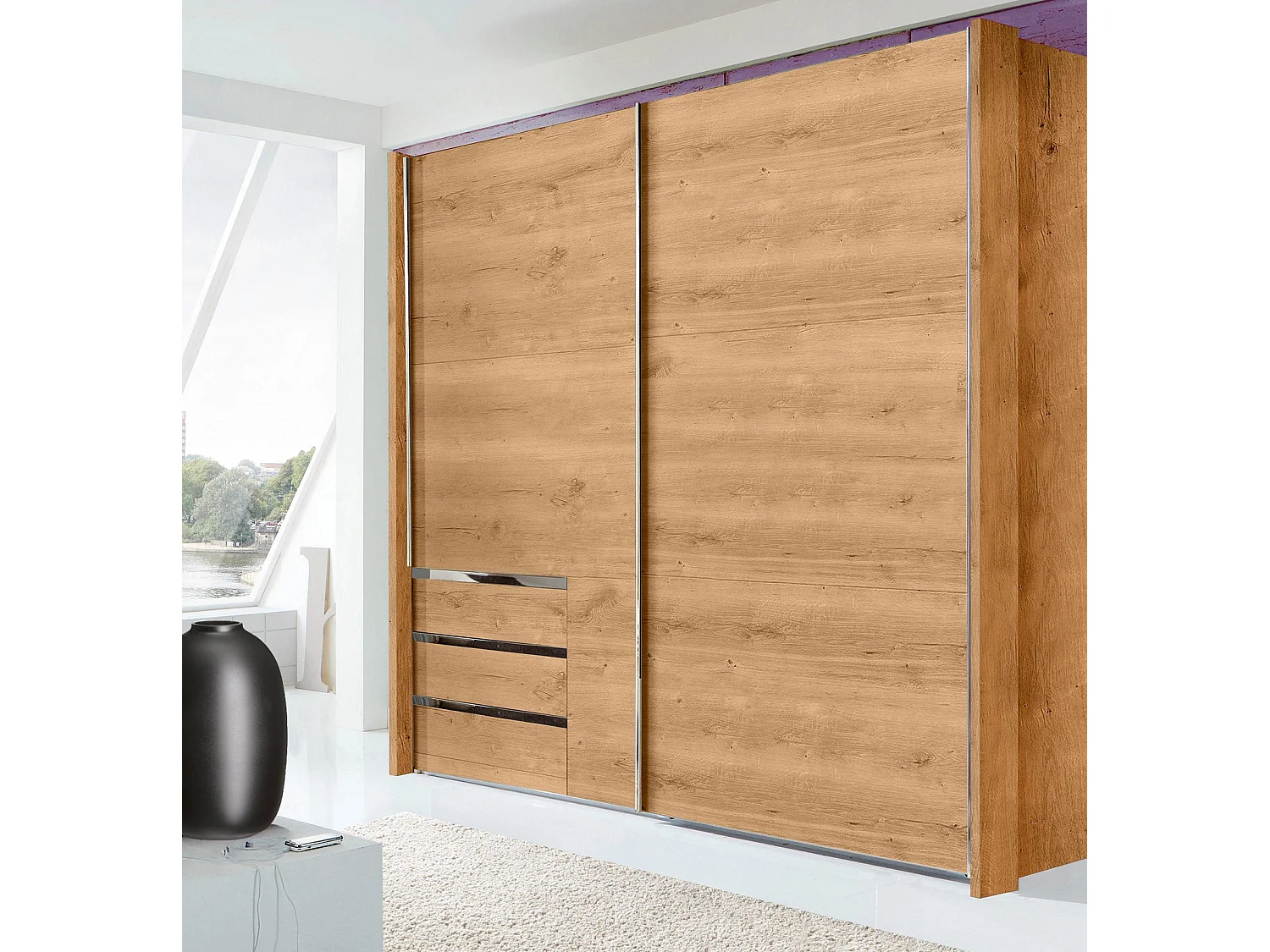 SCHWEBETÜRENSCHRANK Level Plankeneiche 250 / 65 / 216cm