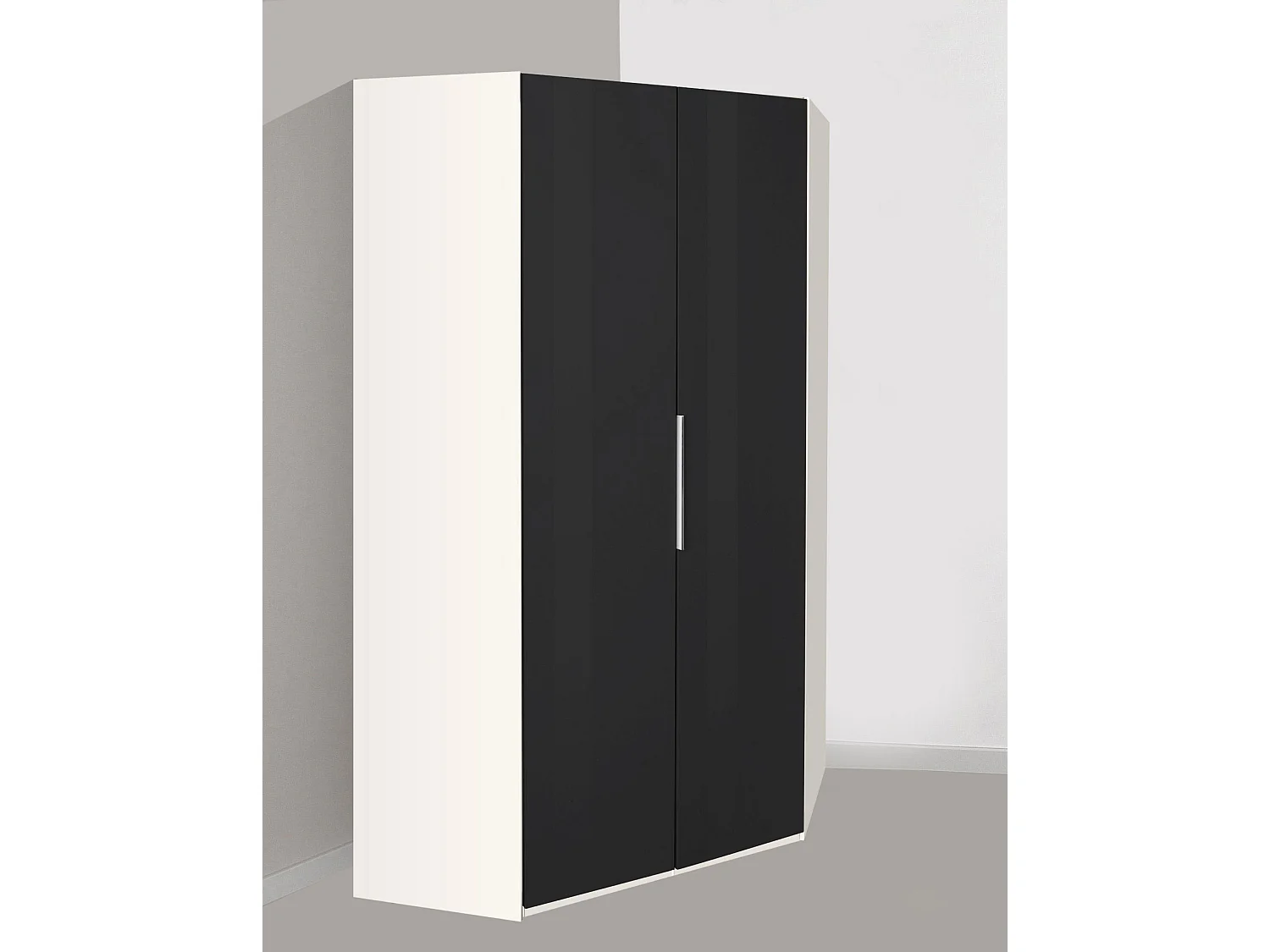 ECKSCHRANK Level weiß / Grauglas 120 / 120 / 216cm