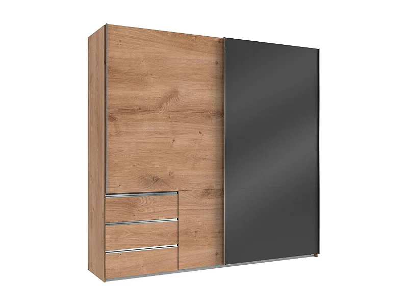 SCHWEBETÜRENSCHRANK Level Plankeneiche / Glasgrau 200 / 65 / 216cm