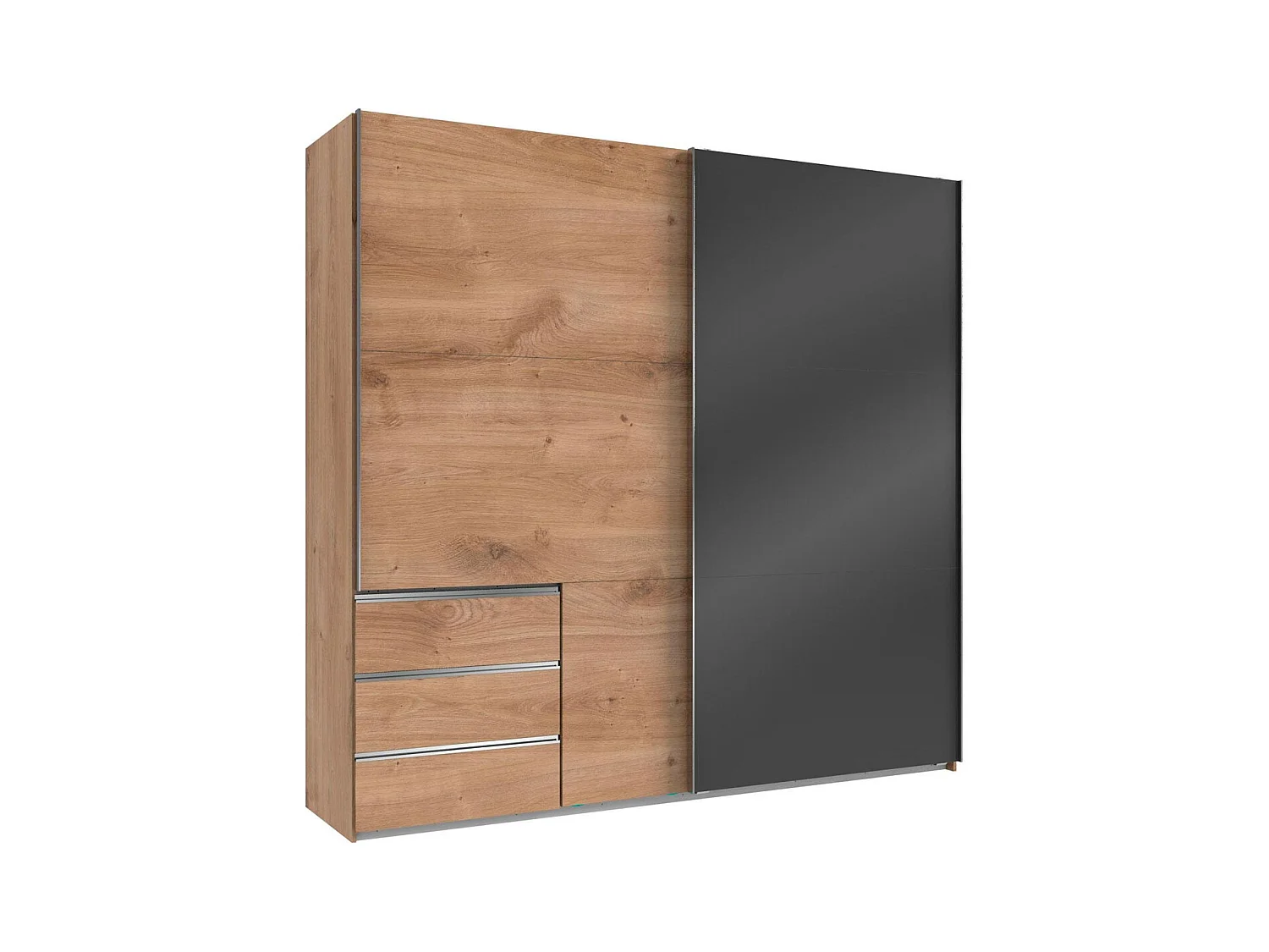 SCHWEBETÜRENSCHRANK Level Plankeneiche / Glasgrau 200 / 65 / 216cm