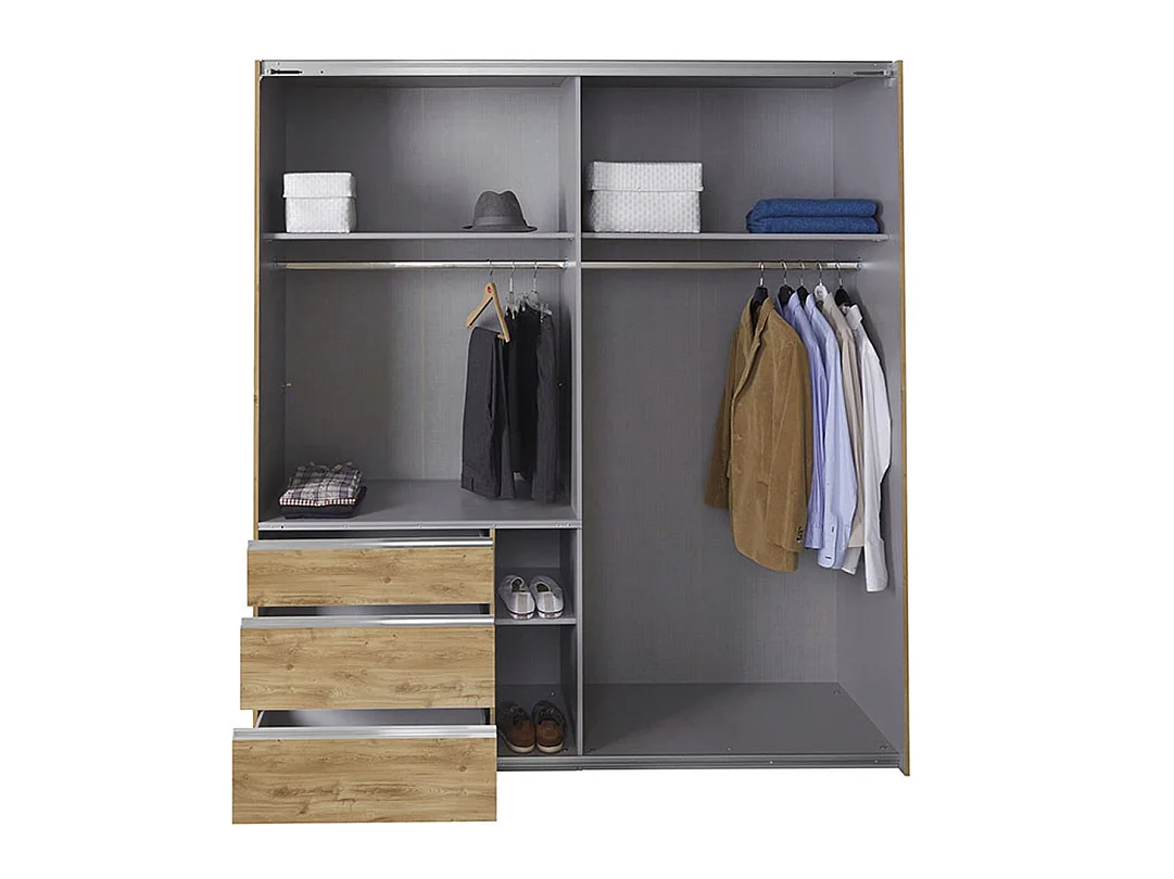 SCHWEBETÜRENSCHRANK Level Plankeneiche / Glasgrau 200 / 65 / 216cm