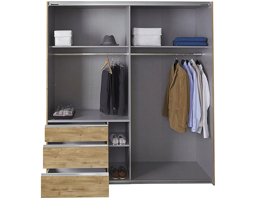 SCHWEBETÜRENSCHRANK Level Plankeneiche / Glasgrau 200 / 65 / 216cm