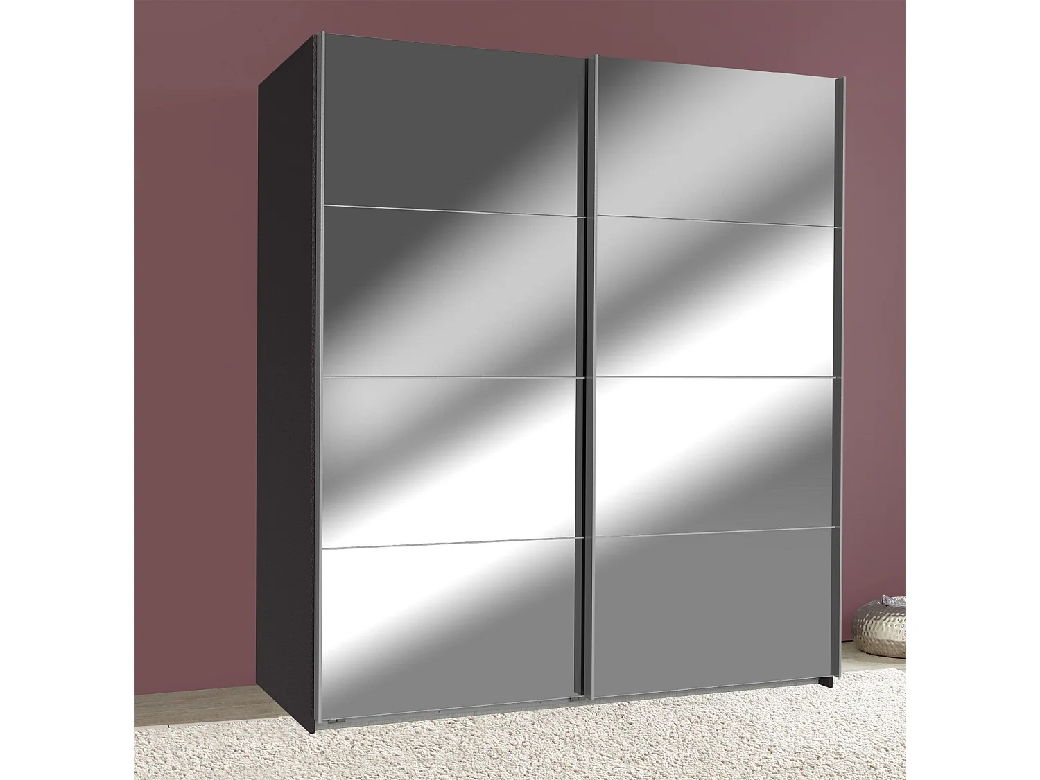 SCHWEBETÜRENSCHRANK Easy Plus graphit / Spiegel 180 / 65 / 210cm