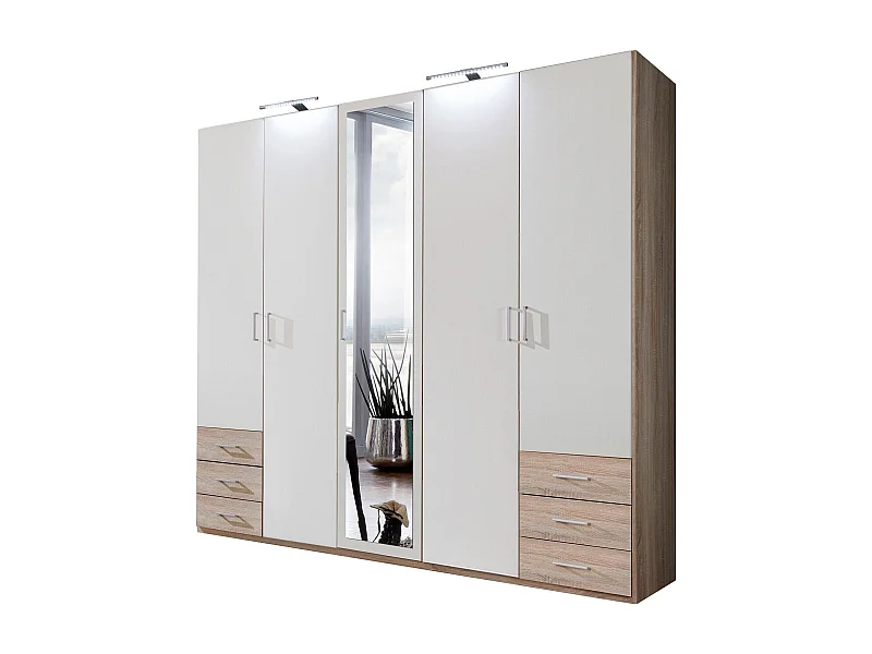 KLEIDERSCHRANK Fuegen Eiche Sägerau / weiß 225 / 58 / 208cm