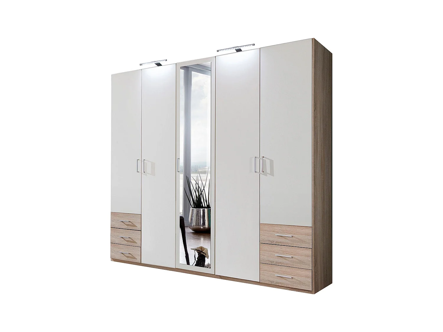 KLEIDERSCHRANK Fuegen Eiche Sägerau / weiß 225 / 58 / 208cm