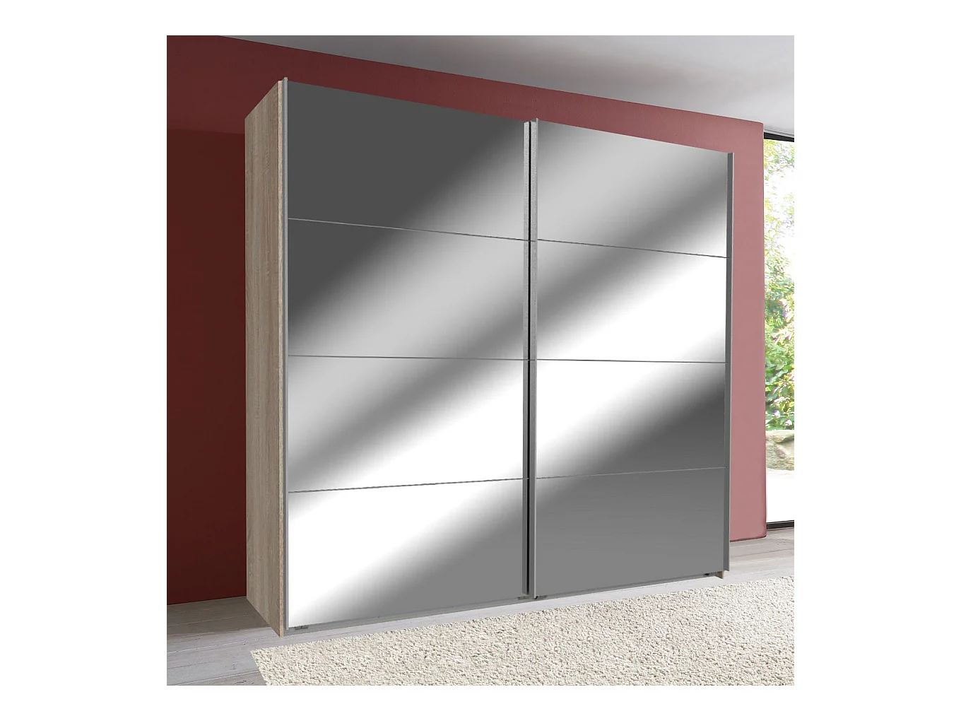 SCHWEBETÜRENSCHRANK Easy Plus Eiche sägerau / Spiegel 180 / 65 / 210cm