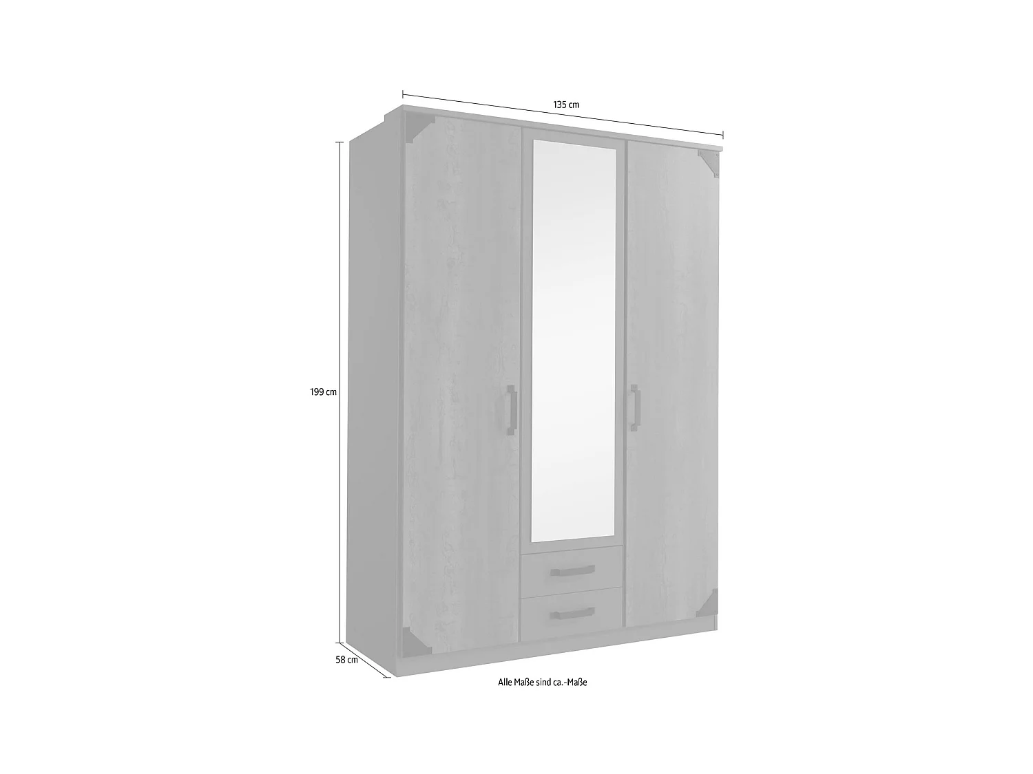 KLEIDERSCHRANK Buchum graphit / Digitalprint Steel 135 / 58 / 199cm