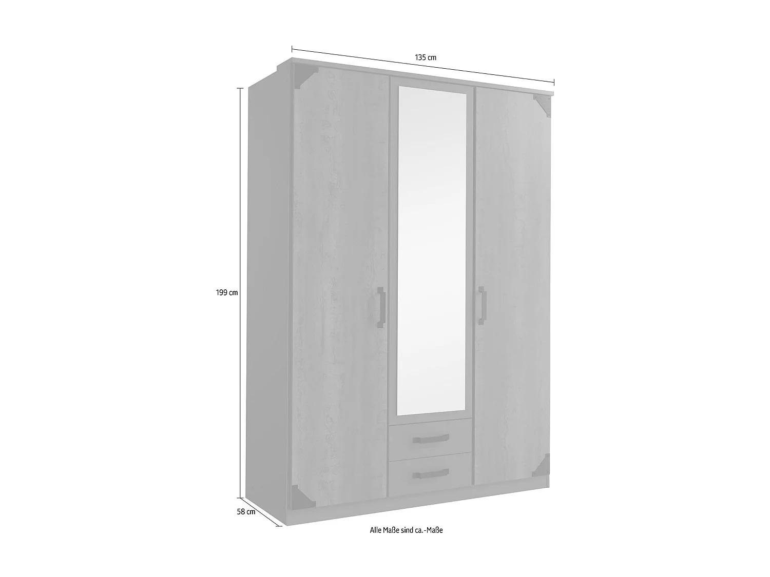 KLEIDERSCHRANK Buchum graphit / Digitalprint Steel 135 / 58 / 199cm