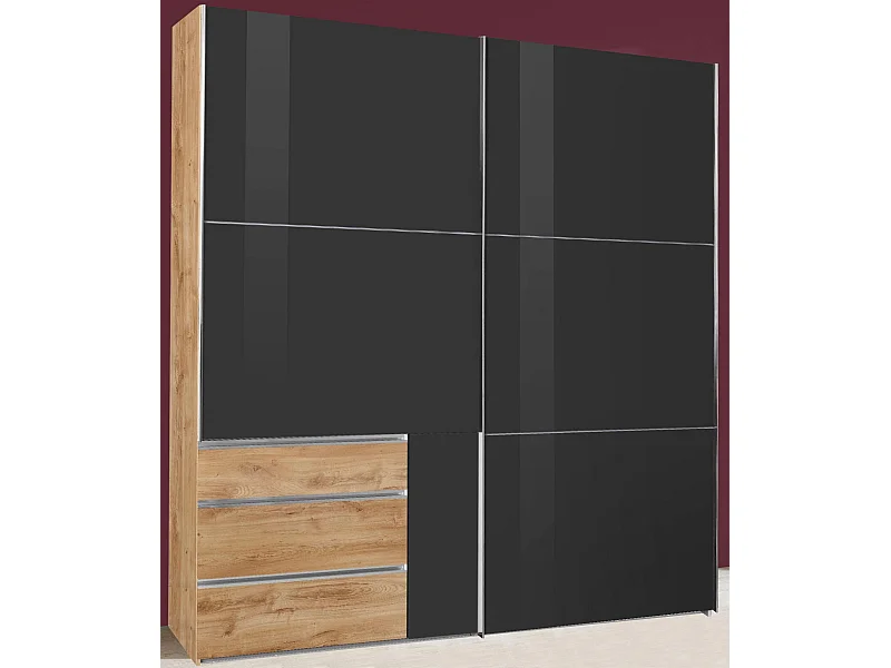 SCHWEBETÜRENSCHRANK Level Plankeneiche / Glasgrau 200 / 65 / 216cm