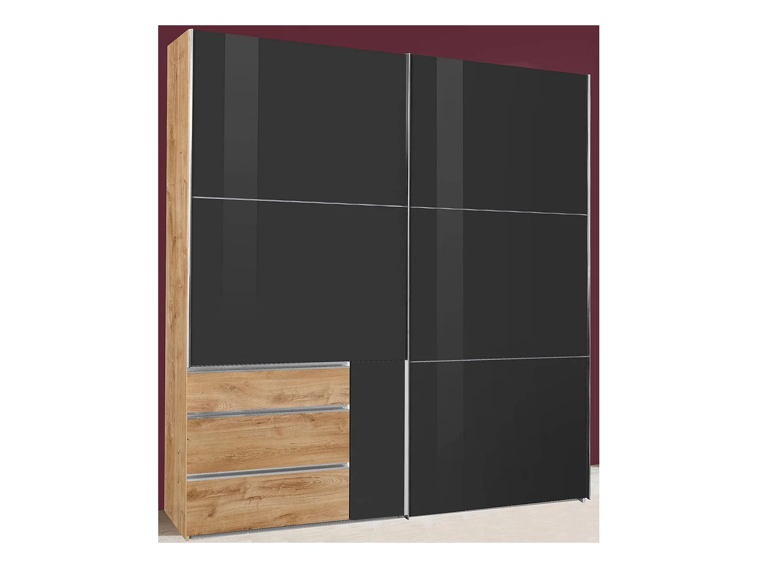 SCHWEBETÜRENSCHRANK Level Plankeneiche / Glasgrau 200 / 65 / 216cm