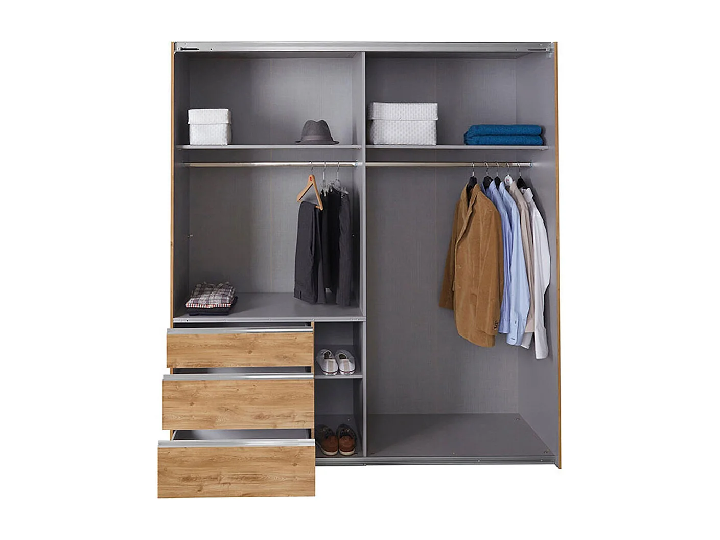 SCHWEBETÜRENSCHRANK Level Plankeneiche / Glasgrau 200 / 65 / 216cm