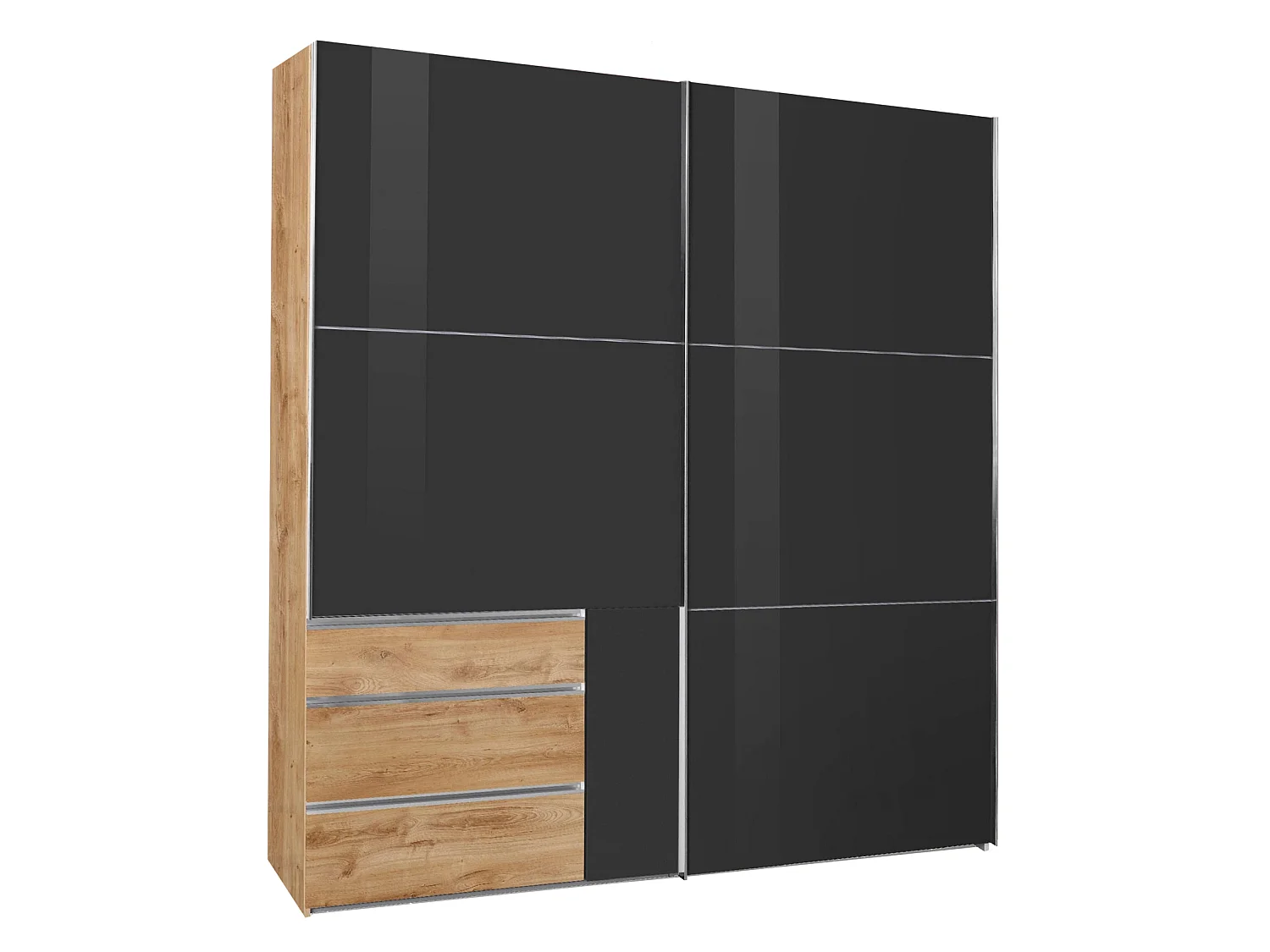 SCHWEBETÜRENSCHRANK Level Plankeneiche / Glasgrau 200 / 65 / 216cm