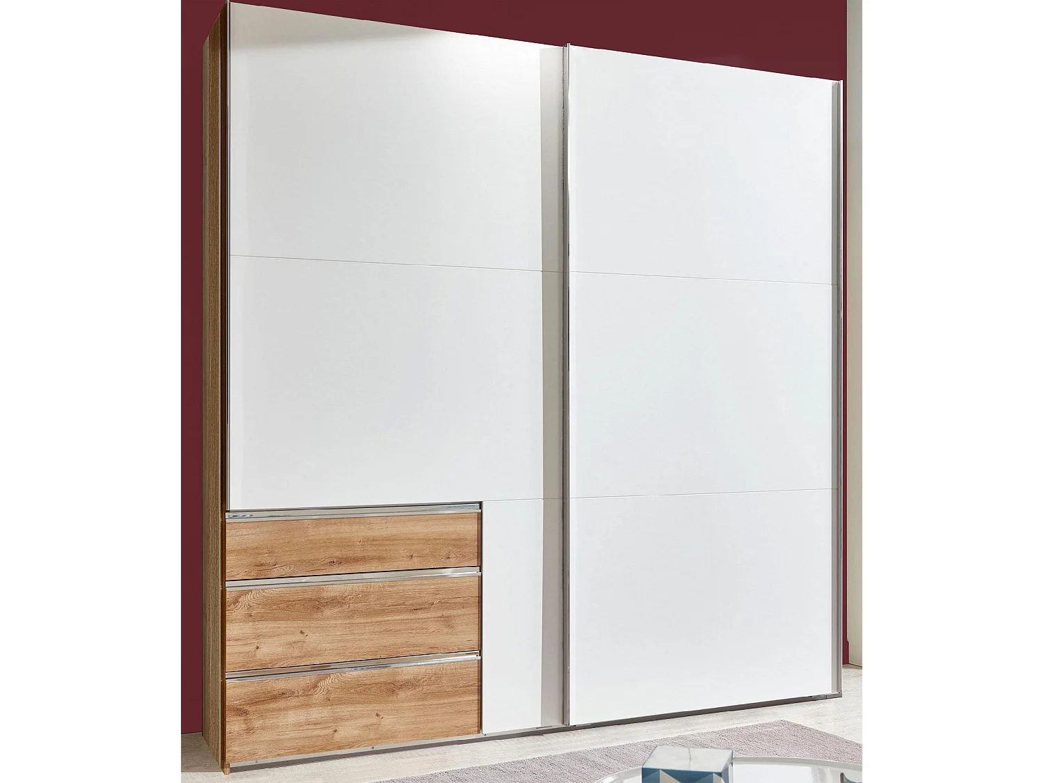 SCHWEBETÜRENSCHRANK Level Plankeneiche / weiß 200 / 65 / 216cm