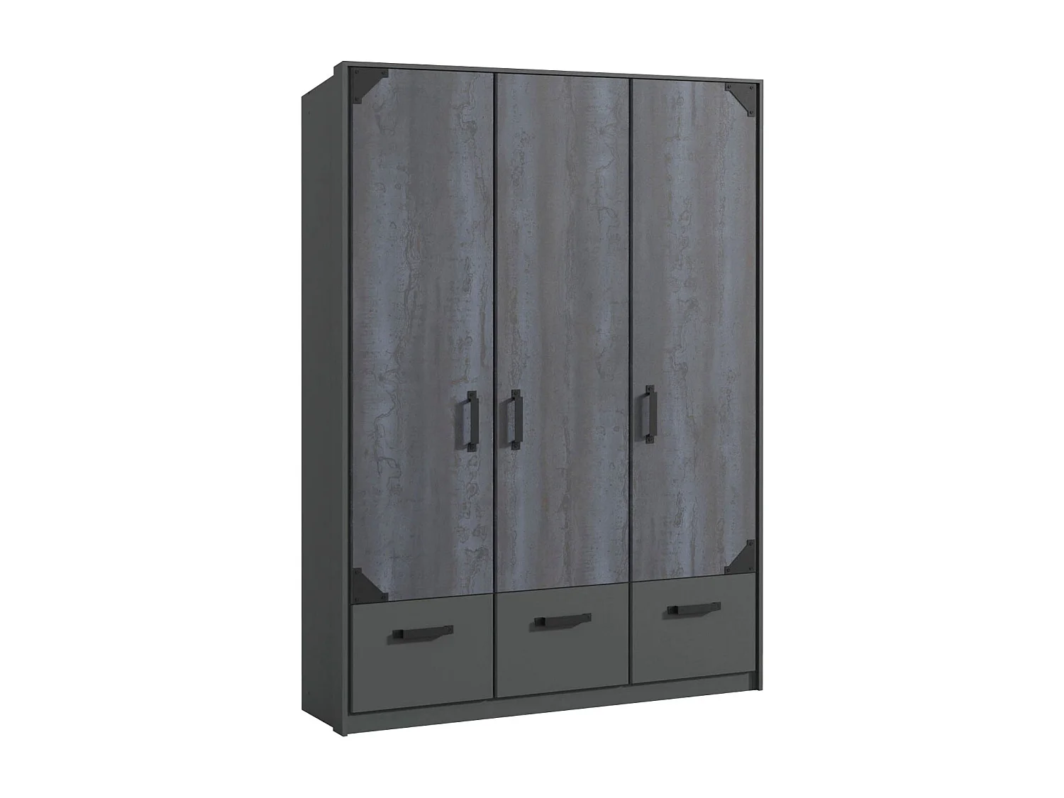 KLEIDERSCHRANK Nottingham graphit / Digitalprint Steel-Optik 135 / 58 / 198cm
