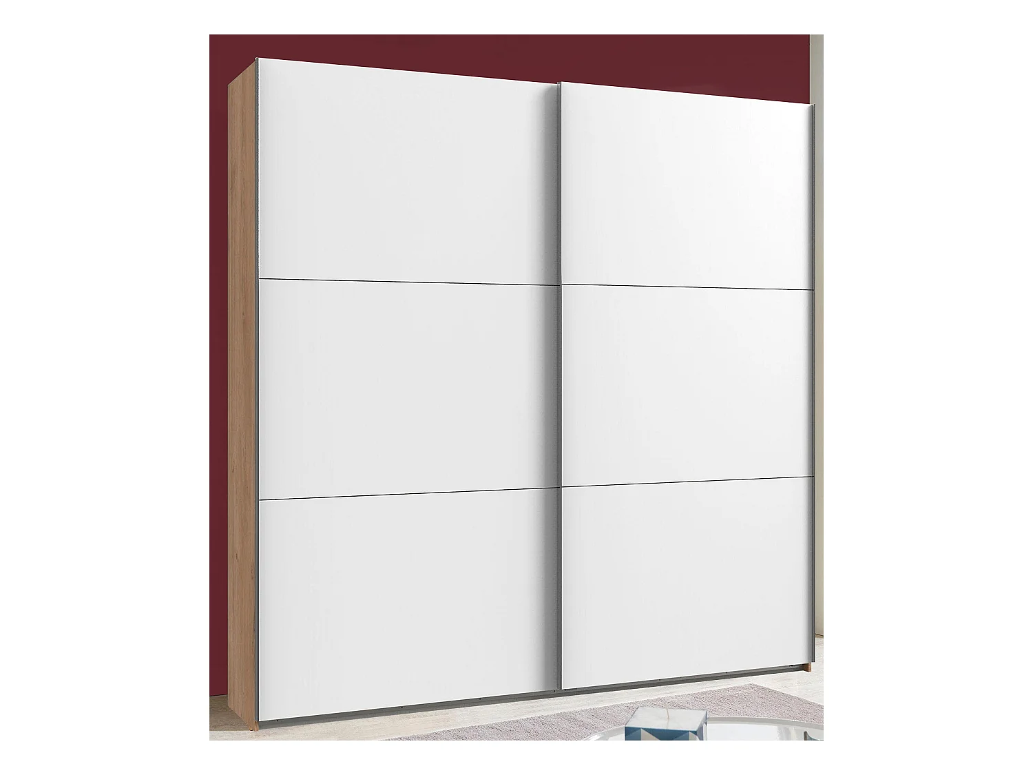 SCHWEBETÜRENSCHRANK Level weiß / Plankeneiche 200 / 65 / 236cm