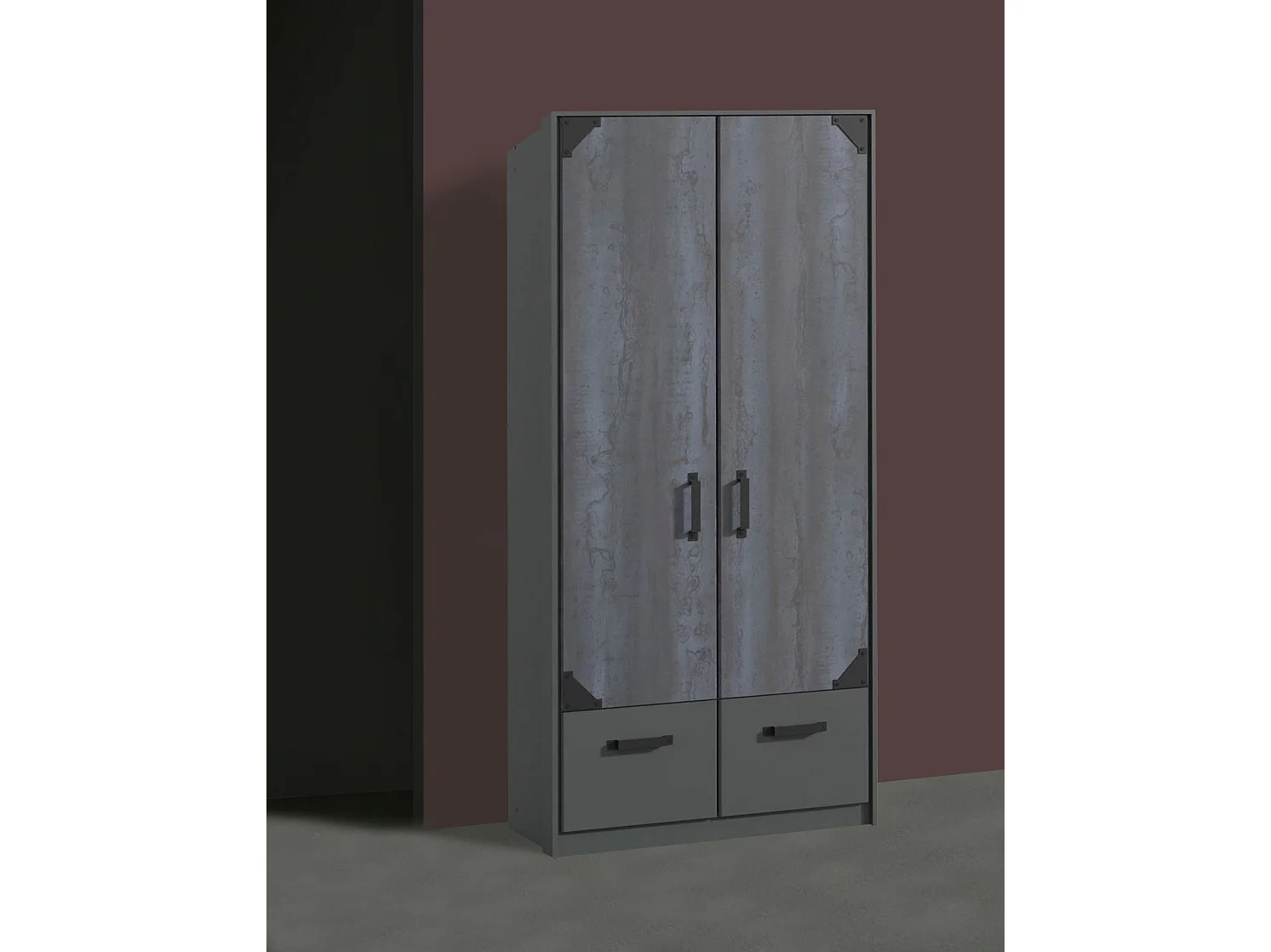 KLEIDERSCHRANK Nottingham graphit / Digitalprint Steel-Optik 90 / 58 / 198cm