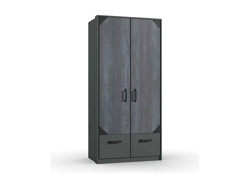 KLEIDERSCHRANK Nottingham graphit / Digitalprint Steel-Optik 90 / 58 / 198cm