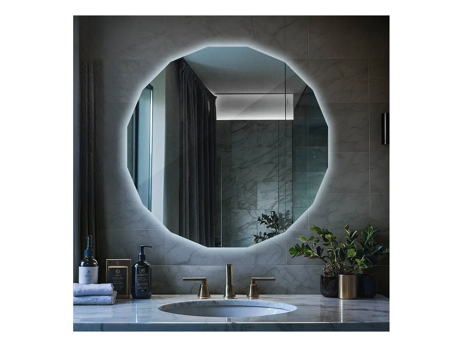 Miroir LED design sans cadre rond avec lumière froide parfaite pour salon ou entrée 100x100 Tulup