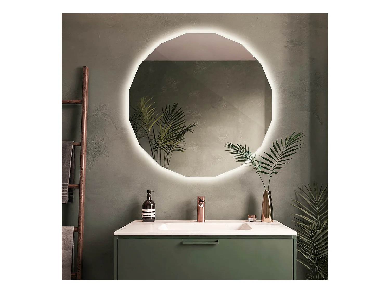 Miroir LED sans cadre mural forme ronde élégante avec éclairage doux et chaleureux parfait pour dressing 60x60 Tulup