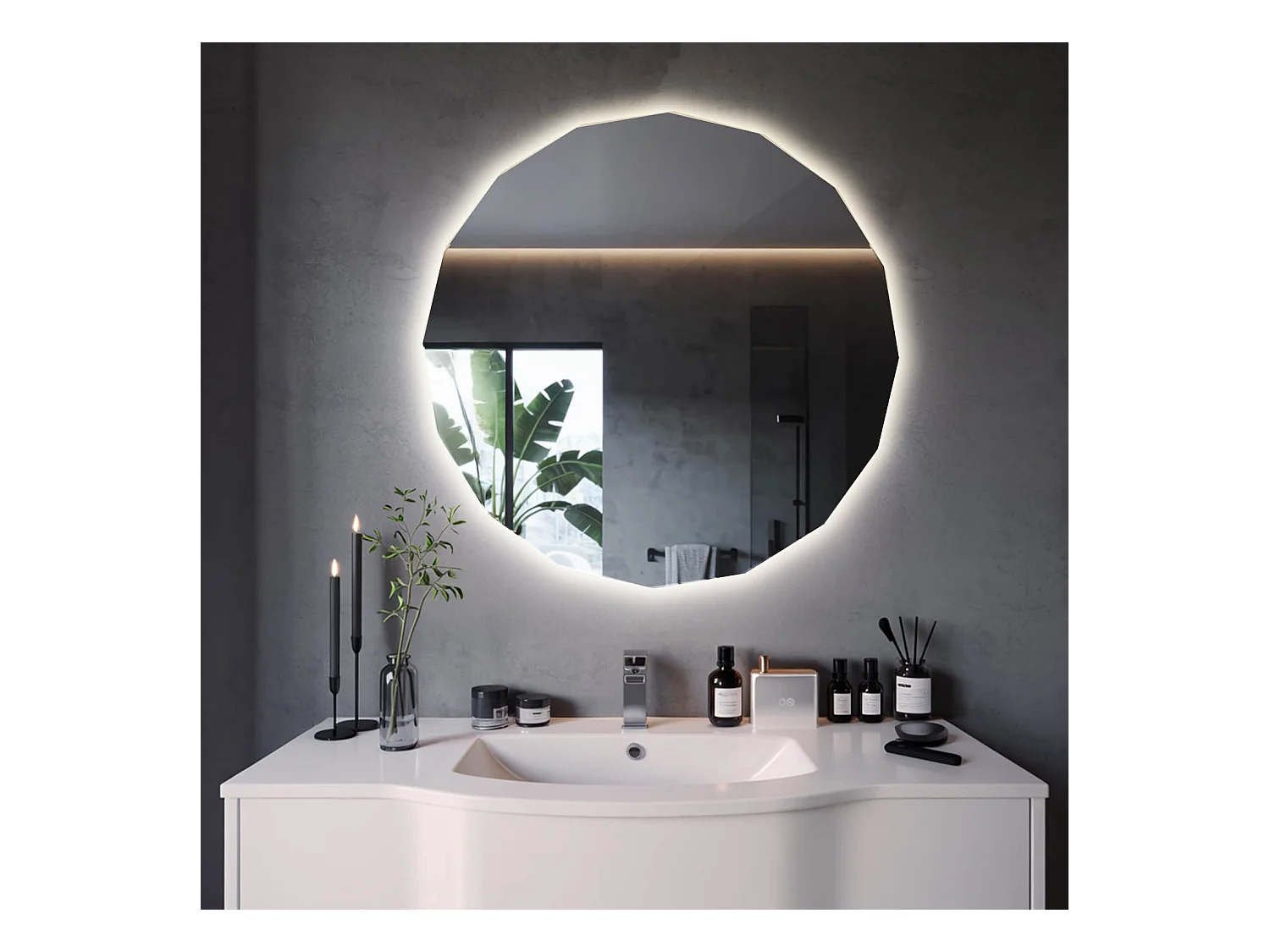 Miroir LED sans cadre mural forme ronde élégante avec éclairage doux et chaleureux parfait pour dressing 60x60 Tulup
